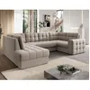 Image de Nappa - Canapé panoramique dangle droit 7 places convertible avec coffre en velours - Beige