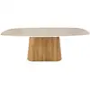 Image de Amara - table à manger - plateau effet travertin - 4 à 8 personnes - lisa design - bois et beige AMARA