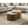Image de Jade - Lot De 2 Tables Basses Gigognes Effet Travertin - Pieds En Bois Massif De Manguier - 60 Cm - Bois / Beige