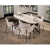 Image de Ruben - Table À Manger - Plateau En Céramique Effet Travertin - Pieds En Acier - 4 À 6 Personnes - Beige / Noir