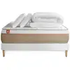 Image de Pack Prêt A Dormir Matelas Le Soyeux 140x200cm Ressorts Ensaches + Memoire De Forme Biovisco + Sommier Kit Blanc