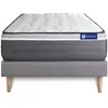 Image de Ensemble Matelas Actilatex Plus 90x200 Latex+mémoire De Forme Maxi Épaisseur 7zones De Confort + Sommier Kit Gris
