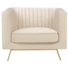 Image de Fauteuil en velours beige et pieds en métal doré - Gatsby - Maison Pavane