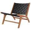 Image de Fauteuil en teck et cuir tréssé noir - Kuna - Maison Pavane