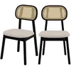 Image de Lot de 2 chaises en bois noir tissu beige et rotin synthétique - Maria - Maison Pavane