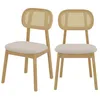 Image de Lot de 2 chaises en bois clair tissu beige et rotin synthétique - Maria - Maison Pavane