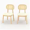 Image de Lot de 2 chaises en bois clair, tissu beige et rotin synthétique-maria Maria