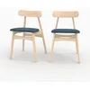 Image de Lot de 2 chaises en tissu bleu et bois dhévéa - Lisette - Maison Pavane