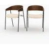 Image de Lot de 2 chaises en velours blanc cassé et bois de noyer - Esmée - Maison Pavane