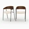 Image de Lot de 2 chaises en velours blanc cassé et bois de noyer-esmée Esmée