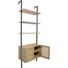 Image de Étagère murale 2 portes cannage métal noir et bois 60 x 35 x 184 cm