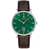 Image de Quartz Homme COEUR BATTANT Argenté Cadran Soleillé Vert Bracelet Cuir Brun 20M