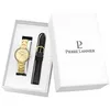 Image de Coffret Femme CHOUQUETTE Doré Cadran Doré Bracelet Cuir Noir 12 MM