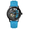 Image de Automatique Femme PADDOCK Noir Cadran Noir Bracelet Cuir Bleu 20M