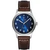 Image de Montre Homme AVIATEUR Argenté Cadran Bleu Bracelet Cuir Brun 20 MM