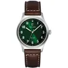 Image de Quartz Homme AVIATEUR Argenté Cadran Soleillé Vert Bracelet Cuir Brun 20M