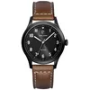 Image de Montre Homme AVIATEUR Noir Cadran Gris Bracelet Cuir Brun 20 MM