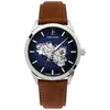 Image de Automatique Homme MONARCK Argenté Cadran Bretagne Bleu Bracelet Cuir Brun 22M