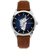 Image de Automatique Homme MONARCK Argenté Cadran Corse Bleu Bracelet Cuir Brun 22M