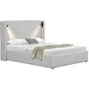 Image de Lit double en velours côtelé avec coffre et lampe intégré Cortina - 160 x 200 cm - Beige