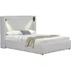 Image de Lit double en velours côtelé avec coffre et lampe intégré cortina - 160 x 200 cm - beige