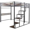 Image de Lit mezzanine en métal avec escalier LENA - 140 x 190 cm - Noir et marron noyer