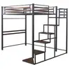 Image de Lit mezzanine en métal avec escalier lena - 140 x 190 cm - noir et marron noyer