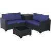 Image de Salon de jardin en résine tressée avec coffre de rangement riley - 4 places - bleu foncé