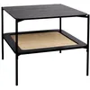 Image de Table basse carrée coloris noir vintage double plateaux décor bois et cannage. piètement et structure en métal noir