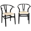 Image de Lot de deux chaises vintage noires en bois dhévéa avec assise en cordes et dossier arrondi