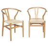 Image de Lot de deux chaises vintage naturelles en bois dhévéa avec assise en cordes et dossier arrondi
