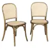 Image de Lot de deux chaises vintage en bois marron vieilli avec assise et dossier en rotin