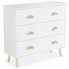 Image de Commode enfant décor bois 3 tiroirs poignées nuage NEPHOS