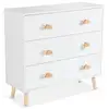 Image de Commode enfant. Décor bois. Blanc. 3 tiroirs. Pieds et poignées nuage en pin