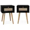 Image de Lot de 2 tables de chevet décor bois noir et cannage avec 1 tiroir