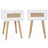 Image de Lot de 2 tables de chevet décor bois blanc et cannage avec 1 tiroir