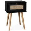 Image de Table de chevet décor bois & cannage avec 1 tiroir - coloris noir - Bohème