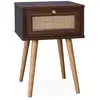 Image de Table de chevet décor bois & cannage avec 1 tiroir - coloris bois foncé - bohème