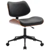 Image de Chaise de bureau à roulettes décor bois courbé placage effet noyer et simili cuir noir