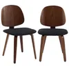 Image de Lot de 2 chaises décor bois courbé placage effet noyer et bouclette texturée noire