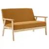 Image de Banquette canapé 2 places en bois et tissu velours côtelé coloris moutarde. Isak. L 114 x p 69.5 x h 73cm