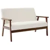 Image de Canapé banquette 2 places bois dhévéa teinté noyer clair et bouclette ISAK