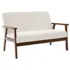 Image de Banquette canapé 2 places en bois teinté noyer clair et tissu bouclette. Isak. L 114 x p 69.5 x h 73cm
