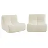 Image de Lot de 2 fauteuils chauffeuses en bouclette texturée blanc style contemporain 1 place