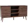 Image de Buffet scandinave décor bois noyer avec 2 portes coulissantes rainurées et 4 étagères. Buffet bas. L 140cm