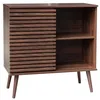 Image de Buffet scandinave décor bois noyer. buffet haut. vaisselier. avec 1 porte coulissante rainurée et 2 étagères 80cm