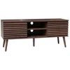 Image de Meuble TV scandinave avec 2 portes décor bois noyer rainuré et 1 niche centrale avec étagère L120cm