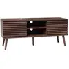 Image de Meuble tv scandinave avec 2 portes décor bois noyer rainuré et 1 niche centrale avec étagère l120cm