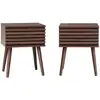 Image de Lot de 2 tables de chevet style scandinave décor bois avec tiroir rainuré noyer et pieds compas