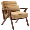 Image de Fauteuil scandinave bois d'hévéa et velours camel